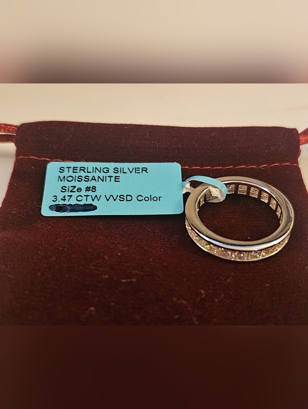 Sterling Silver Moissanite Eternity Ring Size 8 - Picture 4 of 5